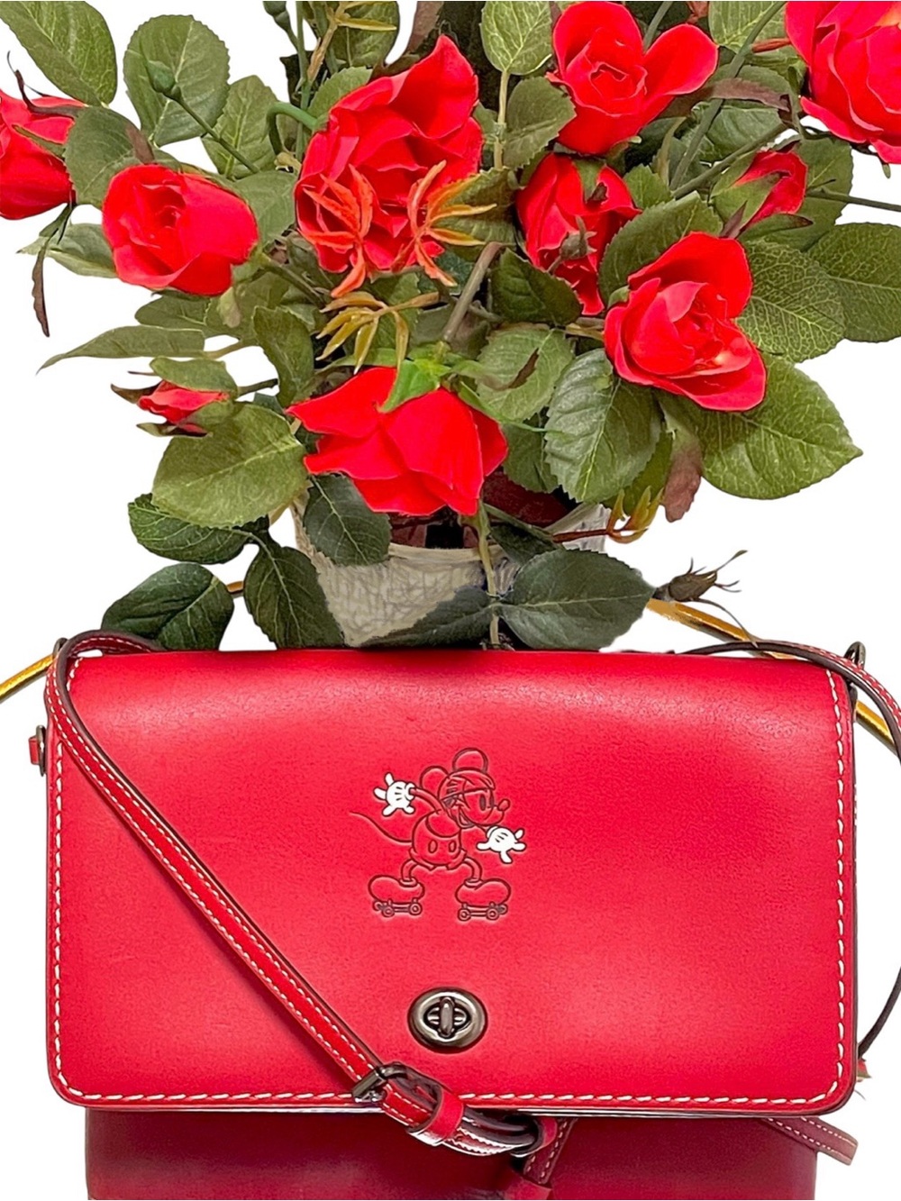 Coach Red Leather Crossbody with Cartoon Embossing Disney